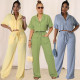 EVE Solid Color Short Sleeve Shirt Two Piece Pants Set HNIF-2411