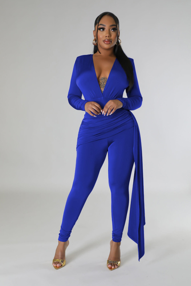 EVE Solid Color Deep V-Neck Jumpsuit Set HNIF-2416