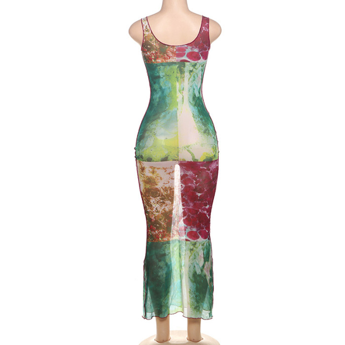 EVE Tight Print Sleeveless Long Dress XEF-51983