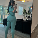 EVE Long Sleeve Zipper Solid Color Two Piece Pants Set XEF-51552