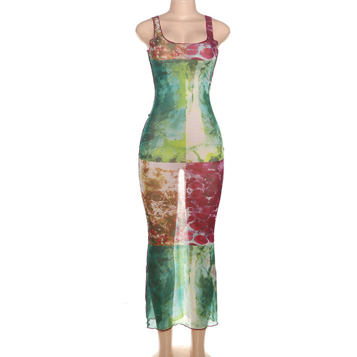 EVE Tight Print Sleeveless Long Dress XEF-51983