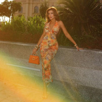 EVE Backless Tie Up Halter Print Maxi Dress XEF-50915