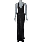 EVE Deep V Neck Backless Split Maxi Dress XEF-50702