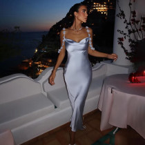 EVE Sexy Sling Solid Color Slim Maxi Dress XEF-50927