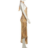 EVE Backless Hang Neck Leopard Print Dress XEF-50444