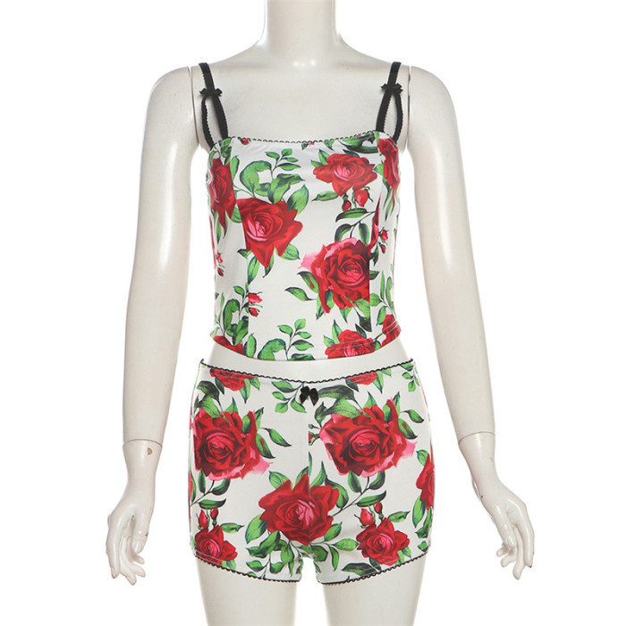 EVE Sexy Print Sling Vest And Shorts Two Piece Set XEF-51832