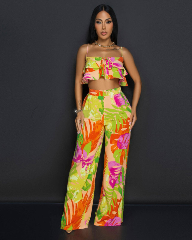 EVE Print Sling Vest And Wide Leg Pants 2 Piece Set NY-10862