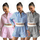 EVE Fashion Stripe Long Sleeve Shorts Two Piece Set SSNF-211466