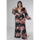 EVE Plus Size Print Tie Up Wide Leg Jumpsuit ASL-7092