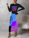 EVE Letter Print Patchwork Long Sleeve Midi Dress SFY-2476