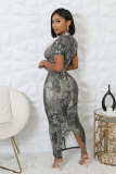 EVE Black White Ink Print Short Sleeve Long DressTE-4687