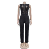 EVE Solid Color Sleeveless Mesh Jumpsuit BY-7038