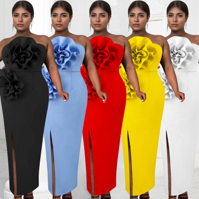 EVE Solid Color Sleeeveless Split Long Dress BY-7039