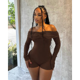 EVE Sexy One Neck Ruched Strapless Long Sleeve Jumpsuit ASL-6738