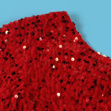 EVE Slash Shoulder Long Sleeve Tie Up Sequin Dress NY-3221