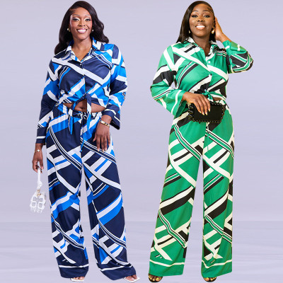 EVE Casual Print Long Sleeve Lapel Loose Jumpsuit SFY-2783
