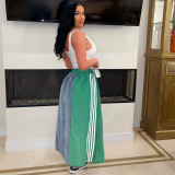 EVE Striped Loose Denim Color Block Half Body Skirt ZSD-0697