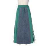 EVE Striped Loose Denim Color Block Half Body Skirt ZSD-0697
