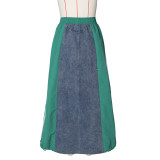 EVE Striped Loose Denim Color Block Half Body Skirt ZSD-0697