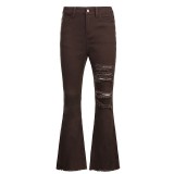 EVE Solid Color Holes Flare JeanXCFF-1001