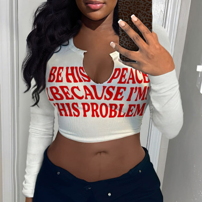EVE Letter Print Long Sleeve Shorts T Shirt GYZY-8958