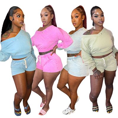 EVE Long-sleeved V-neck Loose Casual Shorts Set GDIM-2420
