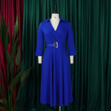 EVE Solid Color 3/4 Sleeve Lapel Midi Dress GMLF-3290