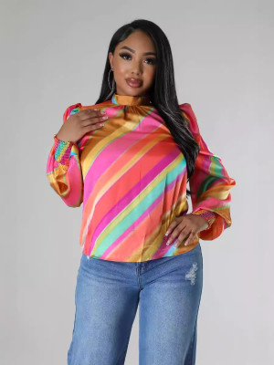 EVE Fashion Pleated Tie Colorful Printed Shirt OLYF-6153