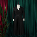 EVE Solid Color 3/4 Sleeve Lapel Midi Dress GMLF-3290