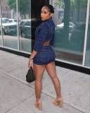 EVE Long Sleeve Single Breasted Denim Two Piece Skirts Set MEM-88591