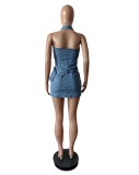 EVE Fashion Halter Zipper Backless Denim Romper MEM-88592
