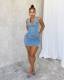 EVE Fashion Halter Zipper Backless Denim Romper MEM-88592