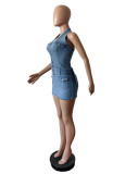 EVE Fashion Halter Zipper Backless Denim Romper MEM-88592