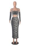 EVE Leopard Print Long Sleeve Sling Two Piece Pants Set MZ-2863
