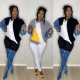 EVE Loose Color Block Patchwork Jeans Sleeve Sweater OD-8703