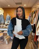 EVE Loose Color Block Patchwork Jeans Sleeve Sweater OD-8703