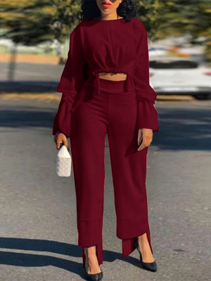 EVE Solid Color Long Sleeve Casual Two Pants Set SFY-847