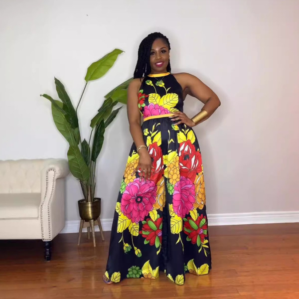 EVE Sleeveless Print Wide Leg Loose Jumpsuit NY-10858