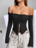 EVE Wooden Ear Flared Sleeves Sexy Strapless Top GXYF-0405