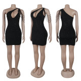 EVE Hot Diamond One-shoulder Beaded Mini Dress NY-3231