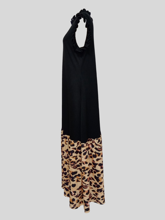 EVE Leopard Print Ruffled Patchwork Loose Maxi Dress MIL-022