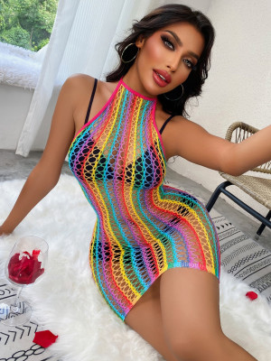 EVE See-through Fishing Net Colorful Stripes Erotic Net ClothesGYDE-YDC07