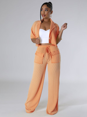 EVE Short Sleeve Lapel Shirt And Pants Loose Solid Suit MIL-026