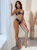 EVE Hollow Out Fishing Net Hang Neck Colorful Stripes Erotic Net Clothes GYDE-YDC10