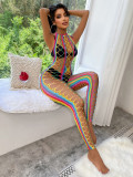 EVE Hollow Out Fishing Net Hang Neck Colorful Stripes Erotic Net Clothes GYDE-YDC10