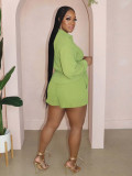EVE Solid Color Loose Lapel Shirt Two Piece Shorts Set MIL-012
