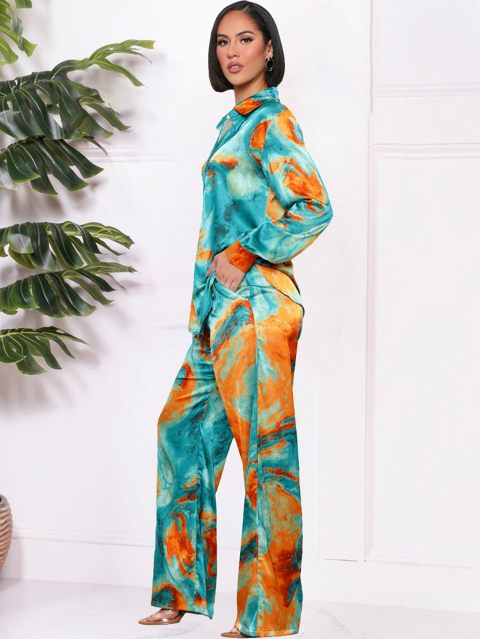 EVE Print Long Sleeve Shirt Loose Pants Suit MIL-036