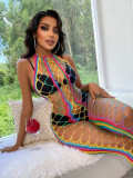 EVE Hollow Out Fishing Net Hang Neck Colorful Stripes Erotic Net Clothes GYDE-YDC10