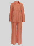 EVE Loose Solid Color Shirt Two Piece Pants Set MIL-034