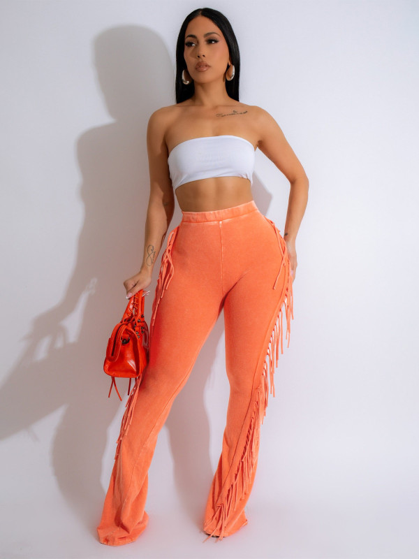 EVE Washed Tassel Skinny Micro Flared Pants CH-24049